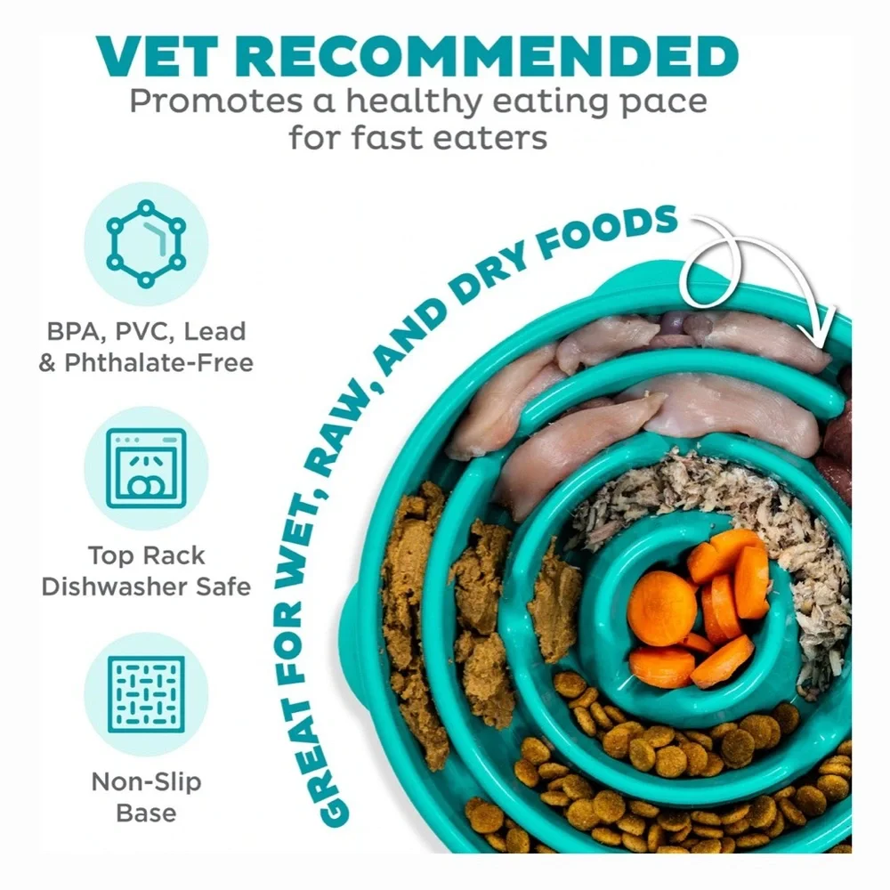 Teal Slow Feeder Dog Bowl